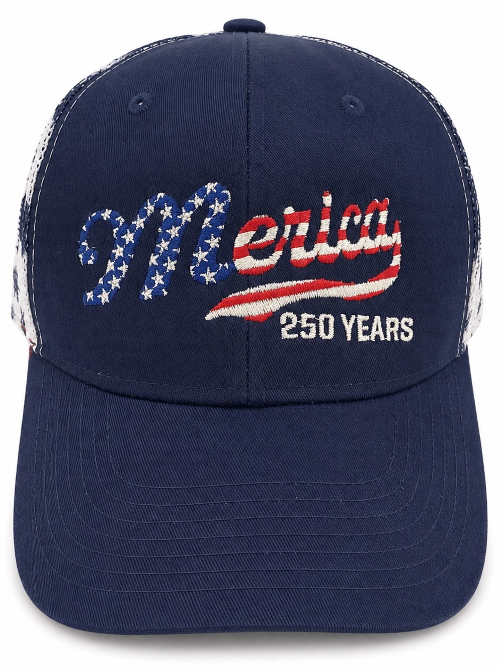 ’Merica 250 Years Patriotic Trucker Hat USA Flag Embroidered Snapback Cap